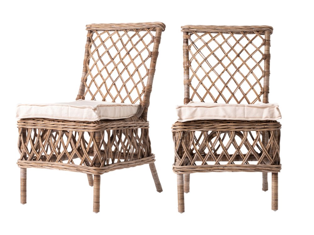 Set of Two Cream Woven Rattan Outdoor Accent Chairs