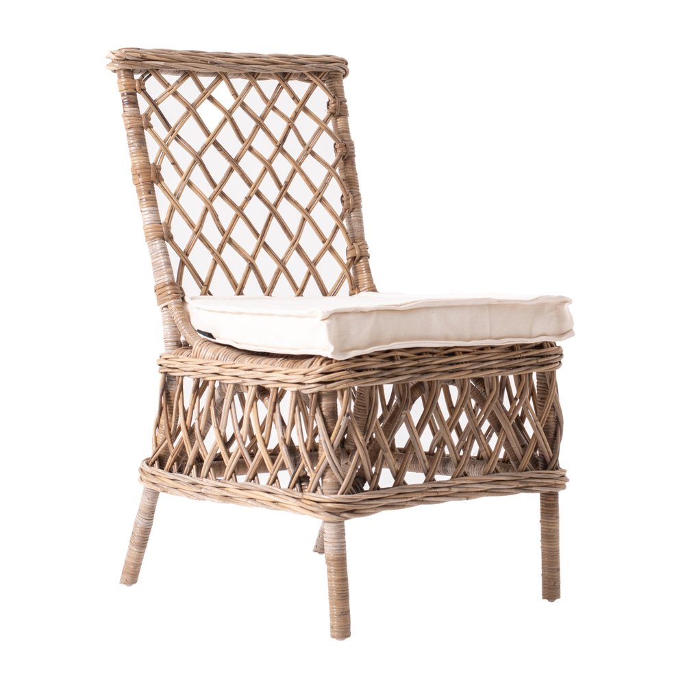 Set of Two Cream Woven Rattan Outdoor Accent Chairs