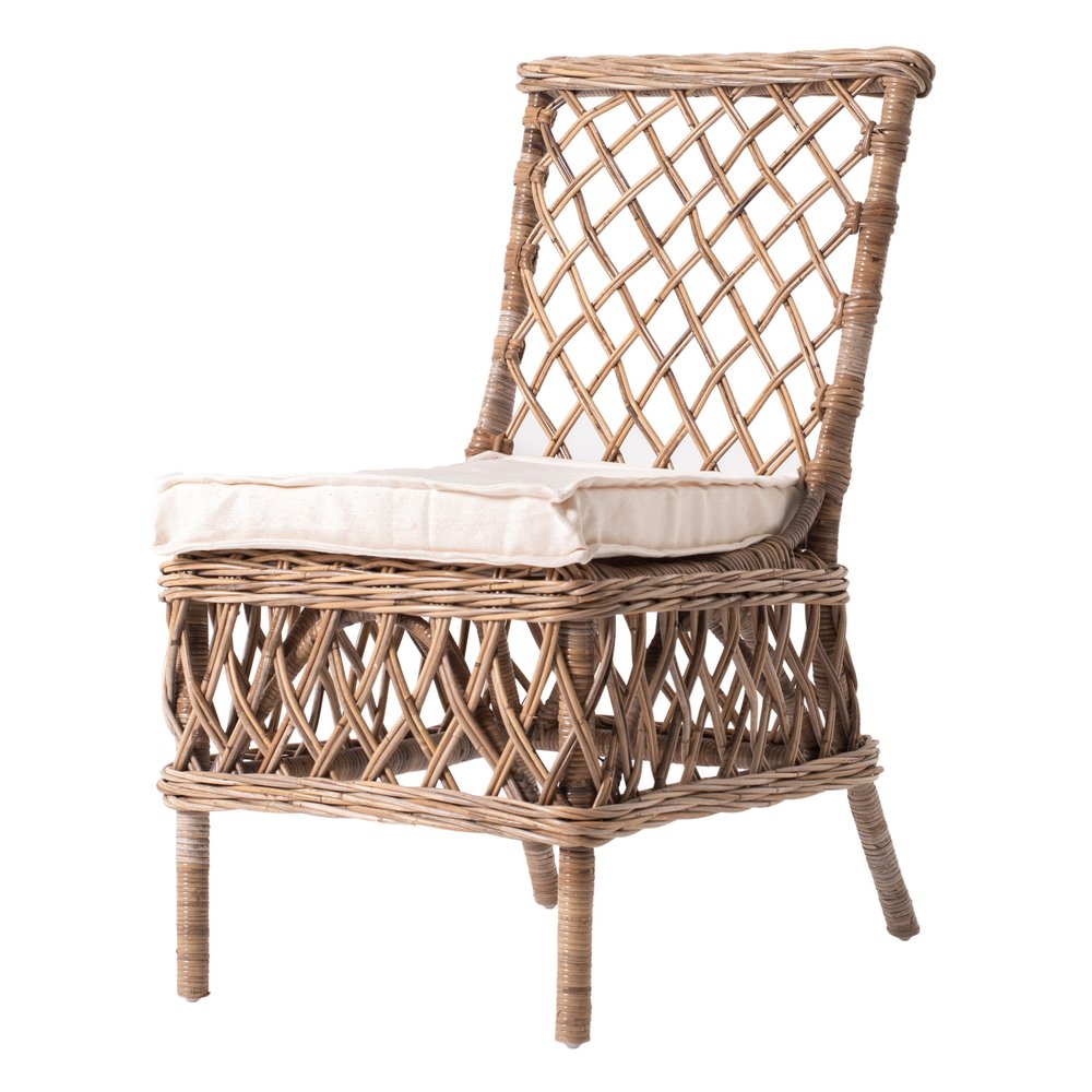 Set of Two Cream Woven Rattan Outdoor Accent Chairs