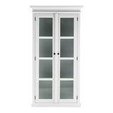75" White Wood and Glass Double Door Storage Cabinet