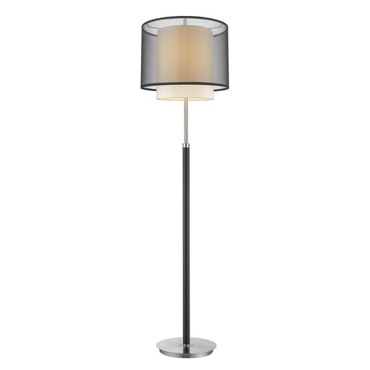 62" Floor Lamp With Black And White Fabric Drum Shade