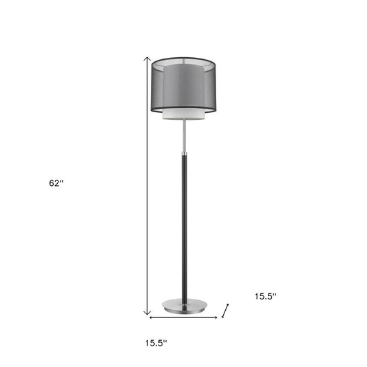 62" Floor Lamp With Black And White Fabric Drum Shade