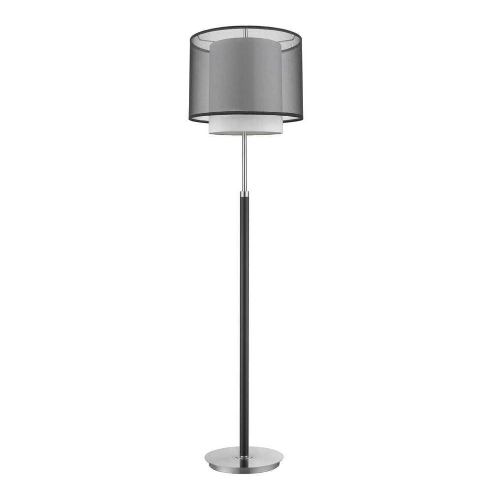 62" Floor Lamp With Black And White Fabric Drum Shade