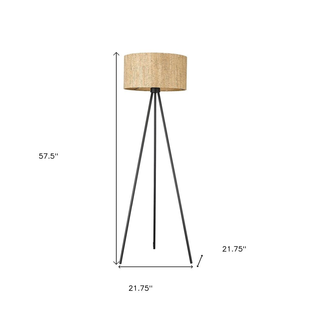 58" Brown And Black Tripod Floor Lamp With Brown Plastic Shade