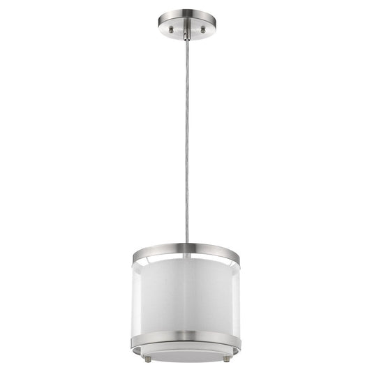 White and Silver Hanging Light with Fabric Shade