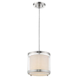 White and Silver Hanging Light with Fabric Shade