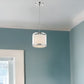 White and Silver Hanging Light with Fabric Shade