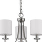 Silver Candle Style Three Light Metal Dimmable Chandelier With White Shades