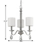 Silver Candle Style Three Light Metal and Crystals Dimmable Chandelier With White Shades