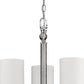Silver Candle Style Three Light Metal and Crystals Dimmable Chandelier With White Shades