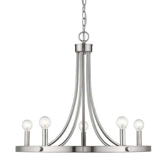 Silver Candle Style Five Light Metal Dimmable Chandelier
