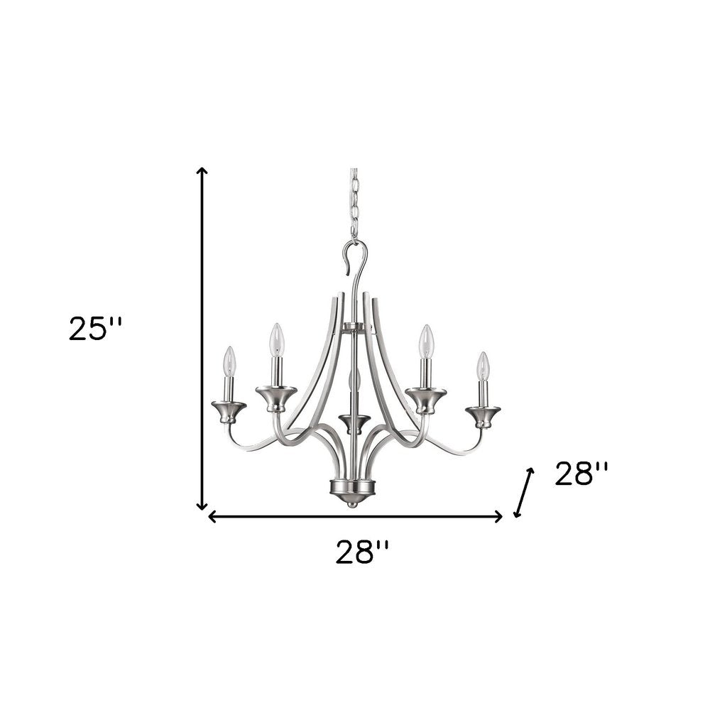 Silver Candle Style Five Light Metal Dimmable Chandelier