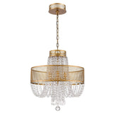 Gold Four Light Metal and Crystals Dimmable Chandelier With Shades