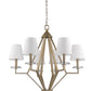 Gold Candle Style Six Light Metal and Crystals Dimmable Chandelier With White Shades