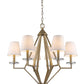 Gold Candle Style Six Light Metal and Crystals Dimmable Chandelier With White Shades