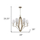 Gold Candle Style Six Light Metal and Crystals Dimmable Chandelier With White Shades