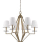 Gold Candle Style Six Light Metal and Crystals Dimmable Chandelier With White Shades