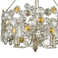 Silver Three Light Metal and Crystals Dimmable Chandelier With Silver Shades