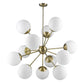 Brass Sputnik Twelve Light Frosted Metal Dimmable Chandelier With White Shades