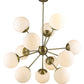 Brass Sputnik Twelve Light Frosted Metal Dimmable Chandelier With White Shades