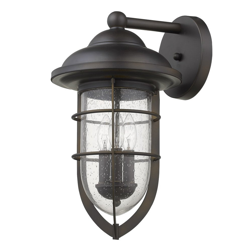 Black And Clear Three Light Seeded Dimmable Outdoor Hanging Lights With Bronze Shades