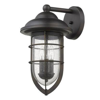 Black And Clear Three Light Seeded Dimmable Outdoor Hanging Lights With Bronze Shades