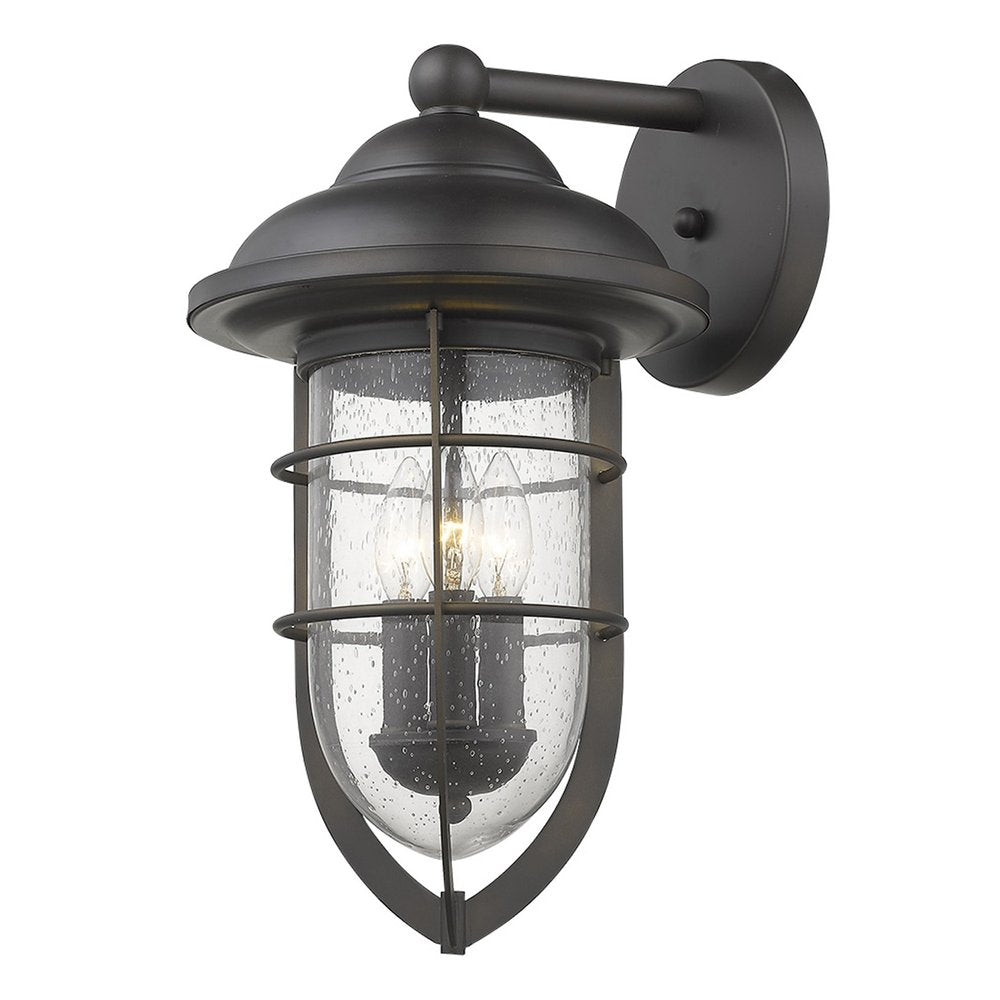 Black And Clear Three Light Seeded Dimmable Outdoor Hanging Lights With Bronze Shades