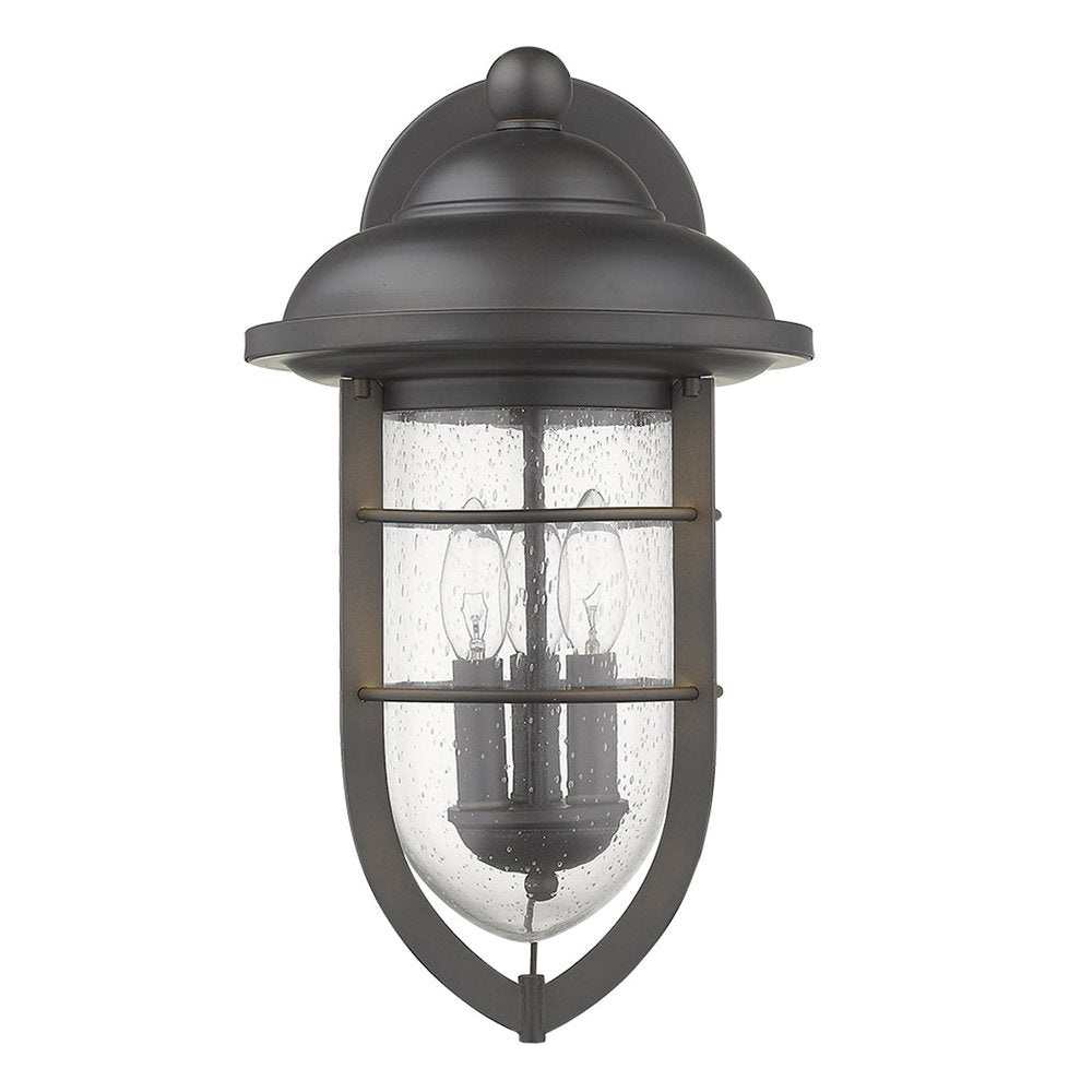 Black And Clear Three Light Seeded Dimmable Outdoor Hanging Lights With Bronze Shades