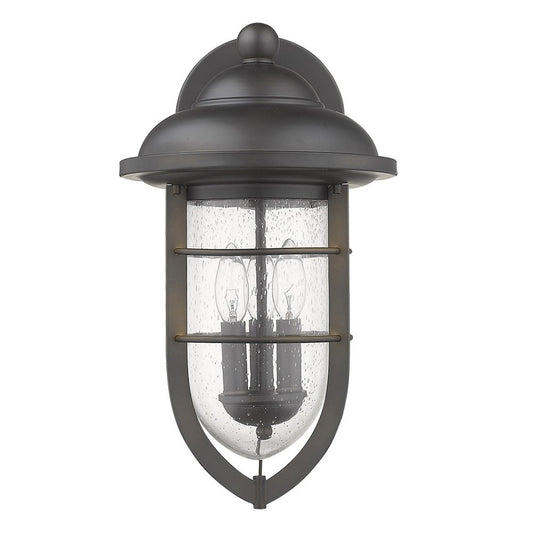 Black And Clear Three Light Seeded Dimmable Outdoor Hanging Lights With Bronze Shades