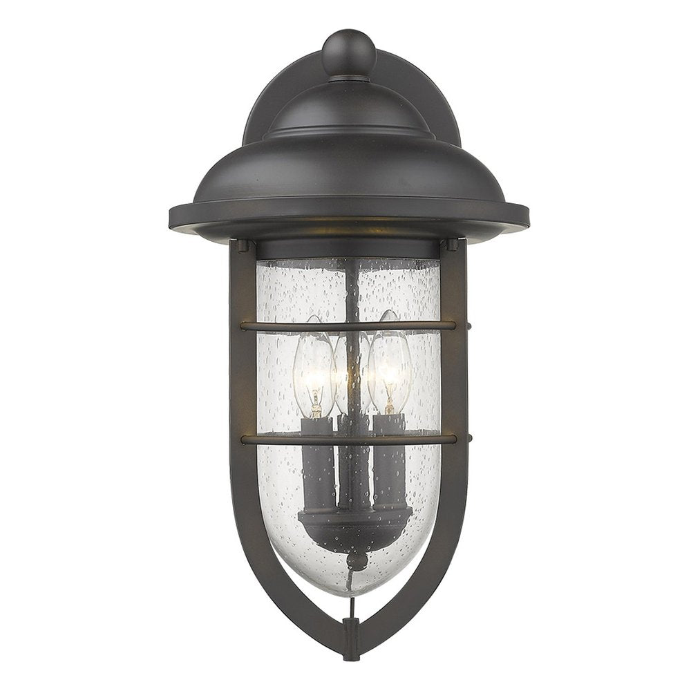 Black And Clear Three Light Seeded Dimmable Outdoor Hanging Lights With Bronze Shades