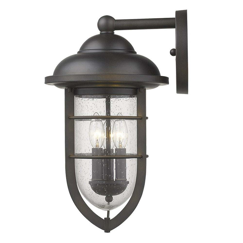 Black And Clear Three Light Seeded Dimmable Outdoor Hanging Lights With Bronze Shades