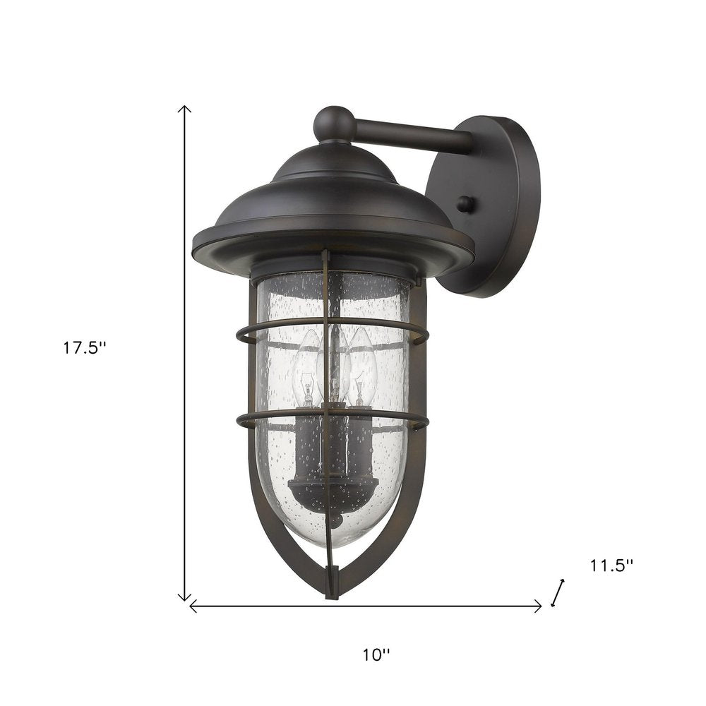 Black And Clear Three Light Seeded Dimmable Outdoor Hanging Lights With Bronze Shades