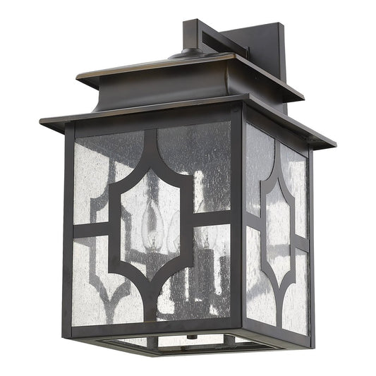 Black And Clear Four Light Seeded Dimmable Outdoor Hanging Lights With Bronze Shades