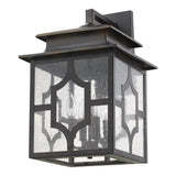 Black And Clear Four Light Seeded Dimmable Outdoor Hanging Lights With Bronze Shades