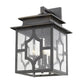 Black And Clear Four Light Seeded Dimmable Outdoor Hanging Lights With Bronze Shades