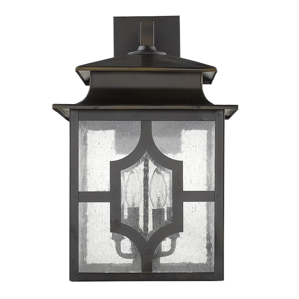 Black And Clear Four Light Seeded Dimmable Outdoor Hanging Lights With Bronze Shades