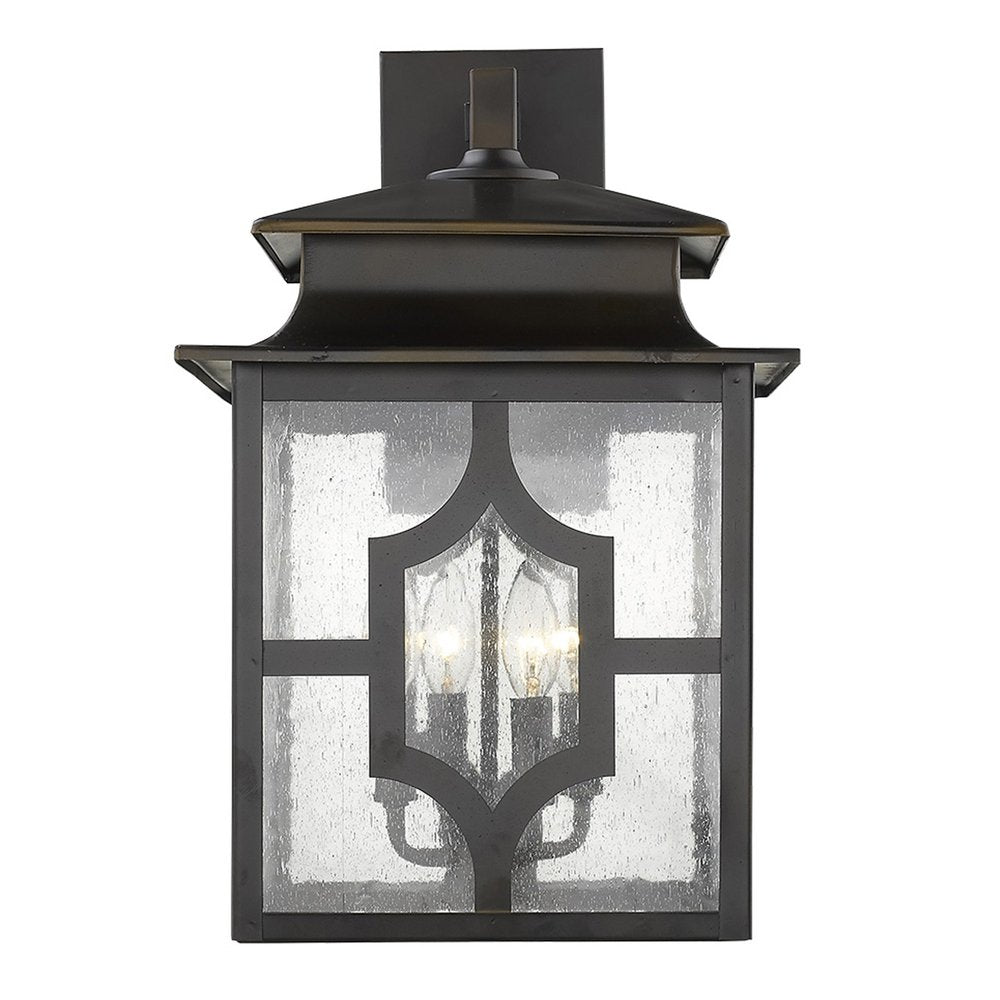 Black And Clear Four Light Seeded Dimmable Outdoor Hanging Lights With Bronze Shades
