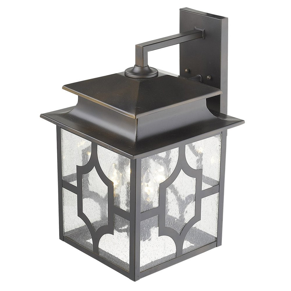 Black And Clear Four Light Seeded Dimmable Outdoor Hanging Lights With Bronze Shades