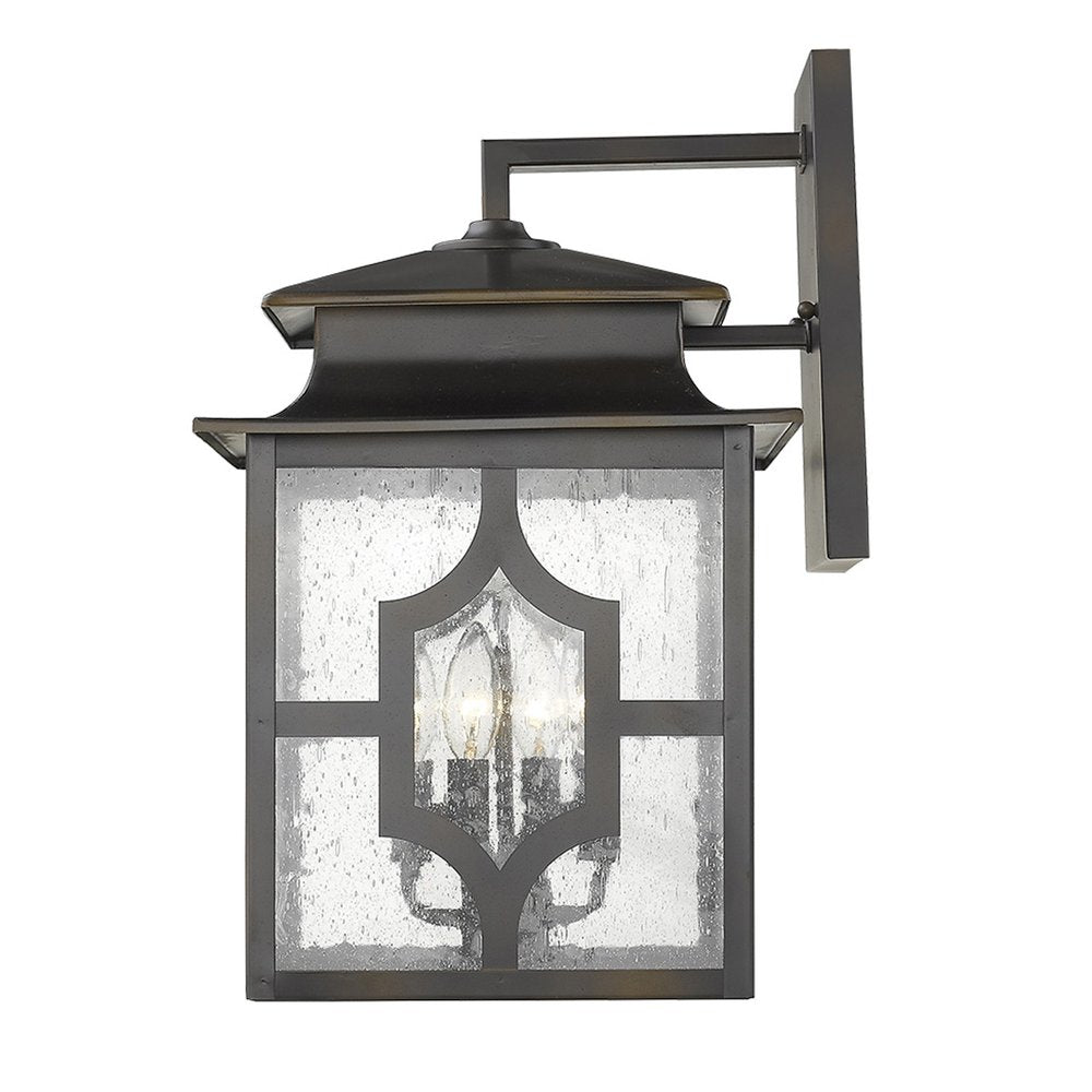 Black And Clear Four Light Seeded Dimmable Outdoor Hanging Lights With Bronze Shades