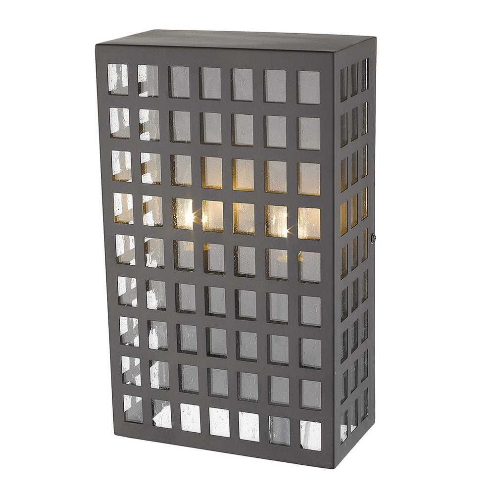 Black And Clear Two Light Seeded Dimmable Outdoor Hanging Lights With Bronze Shades