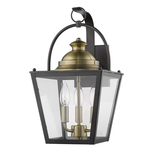 Black Clear And Brass Three Light Transparent Dimmable Outdoor Hanging Lights With Bronze Shades