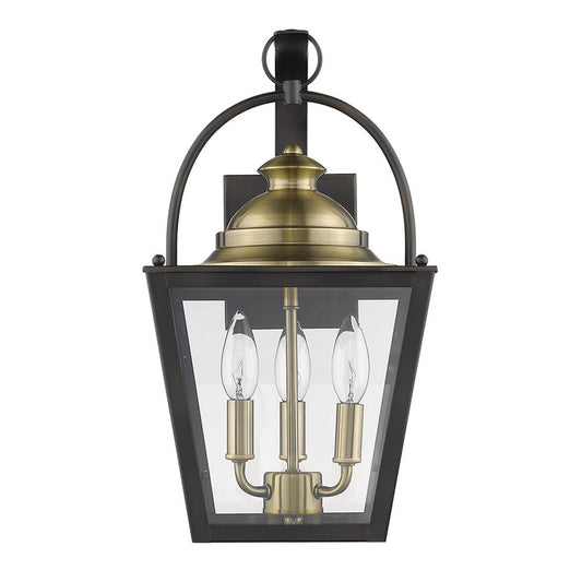 Black Clear And Brass Three Light Transparent Dimmable Outdoor Hanging Lights With Bronze Shades