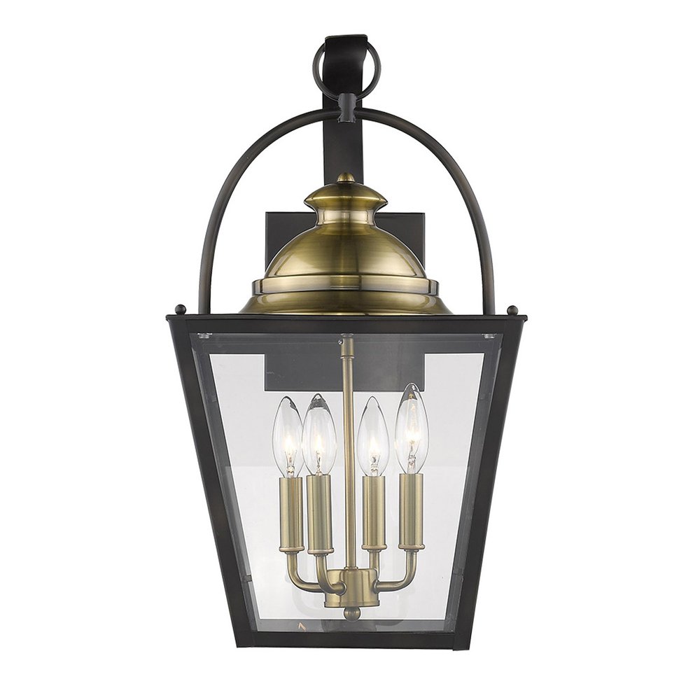 Black Clear And Brass Four Light Transparent Dimmable Outdoor Hanging Lights With Bronze Shades