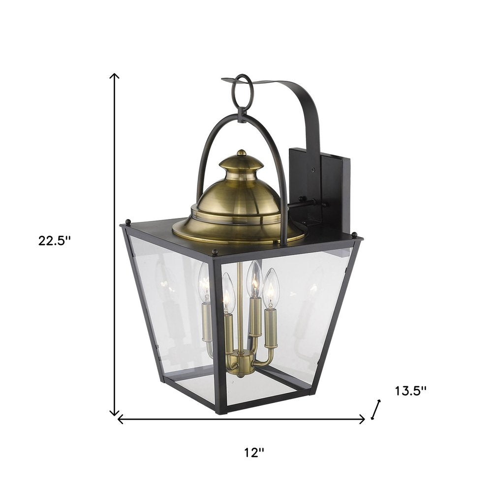 Black Clear And Brass Four Light Transparent Dimmable Outdoor Hanging Lights With Bronze Shades