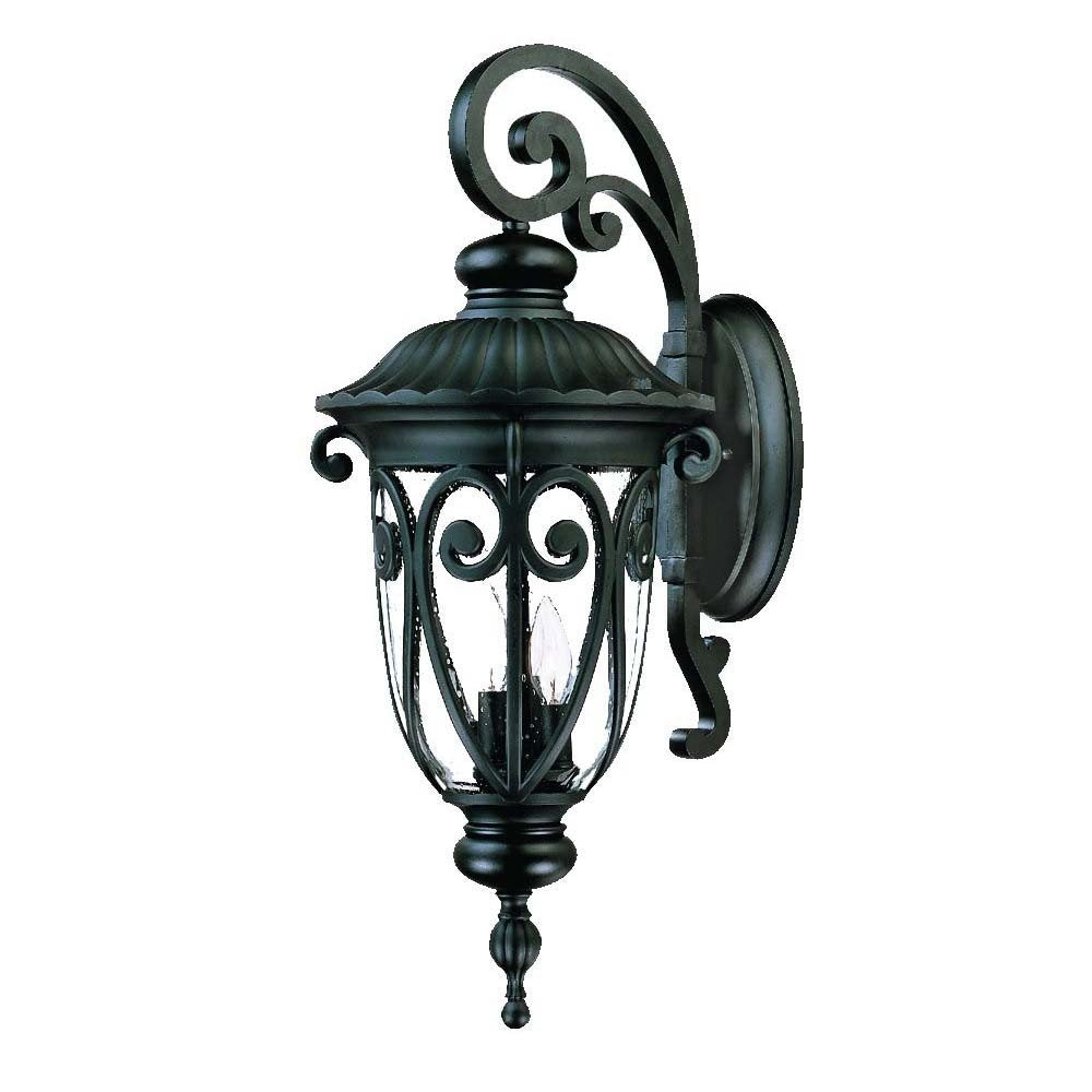 Black And Clear Three Light Seeded Dimmable Outdoor Hanging Lights With Black Shades