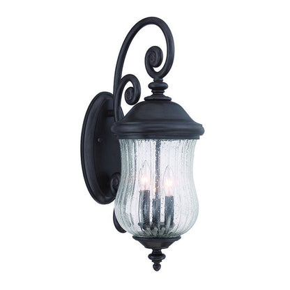 Black And Clear Three Light Seeded Dimmable Outdoor Hanging Lights With Black Shades