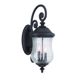 Black And Clear Three Light Seeded Dimmable Outdoor Hanging Lights With Black Shades