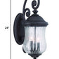 Black And Clear Three Light Seeded Dimmable Outdoor Hanging Lights With Black Shades