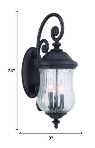 Black And Clear Three Light Seeded Dimmable Outdoor Hanging Lights With Black Shades