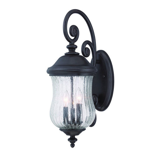 Black And Clear Three Light Seeded Dimmable Outdoor Hanging Lights With Black Shades